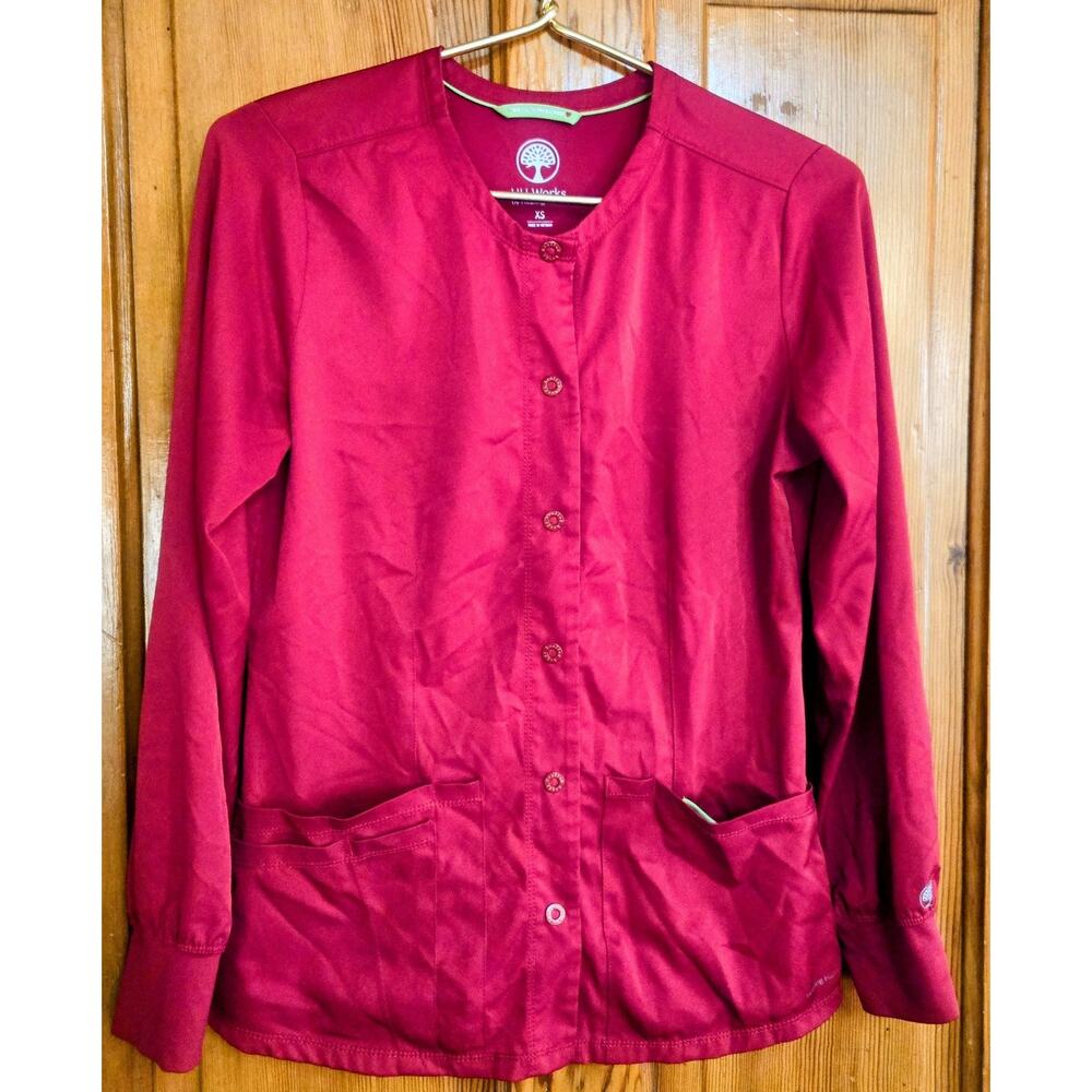 HH Works By Healing Hands Red Scrub Top Jacket Nurse Uniform Medical Size XS